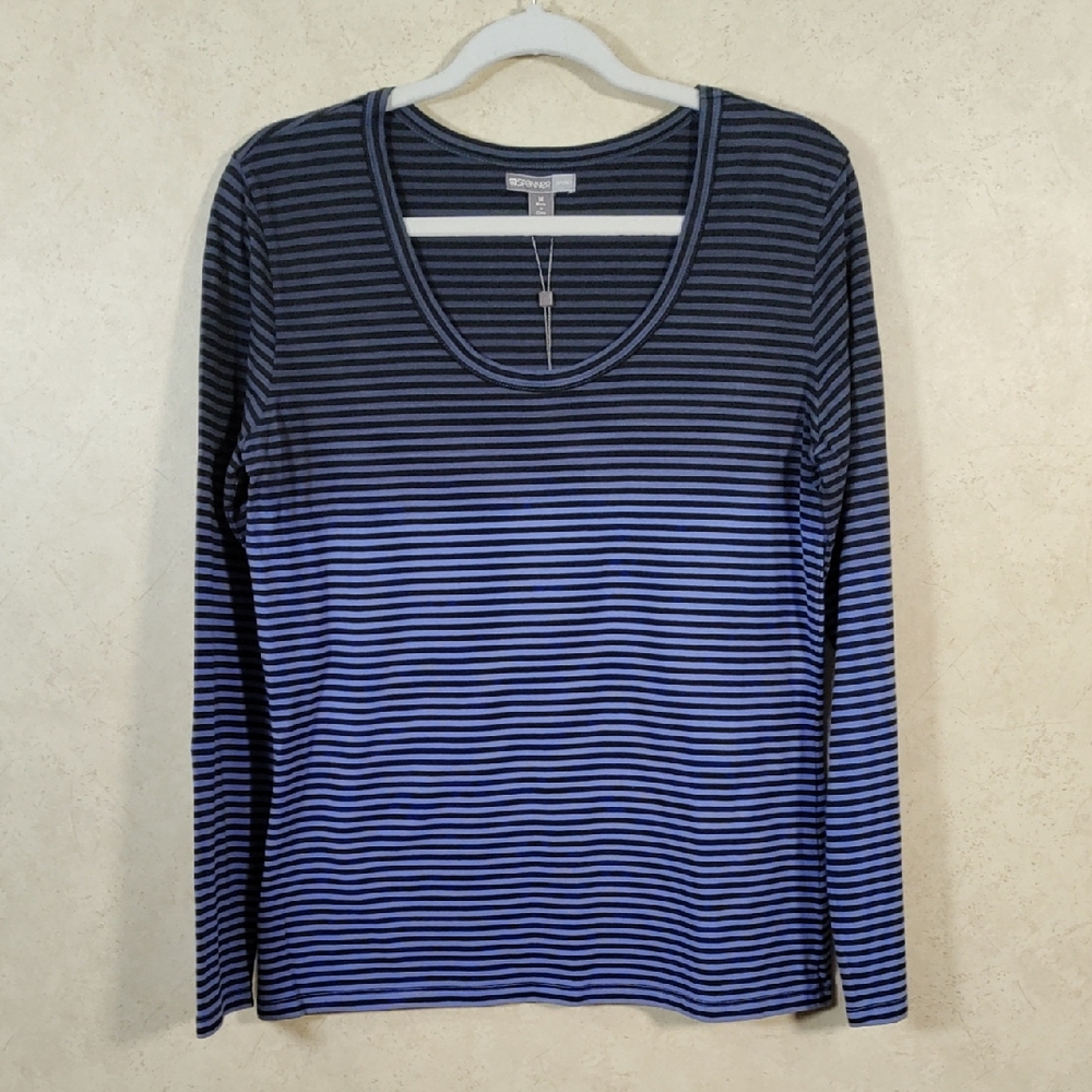 05199 Spanner Sport blue & black ombre striped L/S knit top M NWT